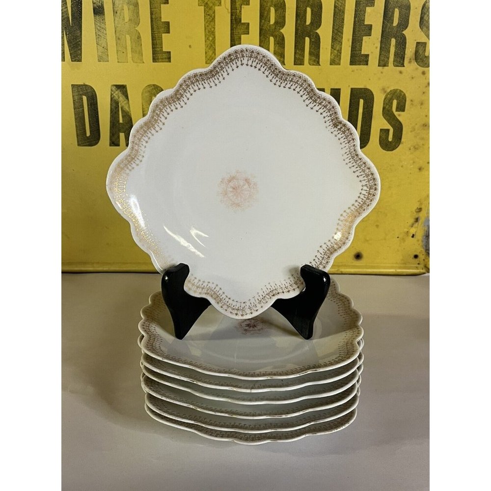 Set Of 7 Marx Gutherz Carlsbad Austria Vintage Porcelains Luncheon Plates Square